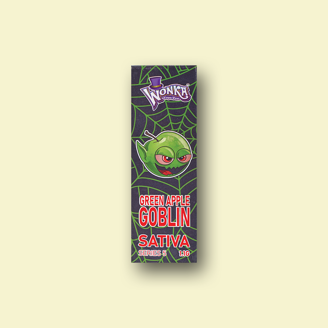 GREEN APPLE GOBLIN (BACKGROUND) Green apple flavour THC vape pen